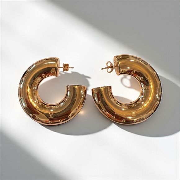 Louis Vuitton Monogram Brown and Gold Hoop Earrings - Picture 4 of 5